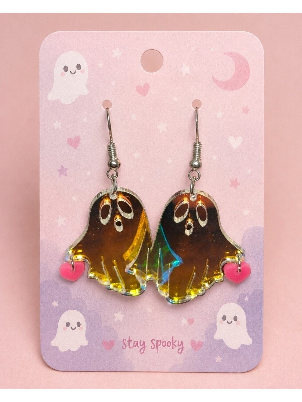 Halloween Cute Pink Heart Love Ghost Sweetheart Luminous Hypoallergenic Earrings